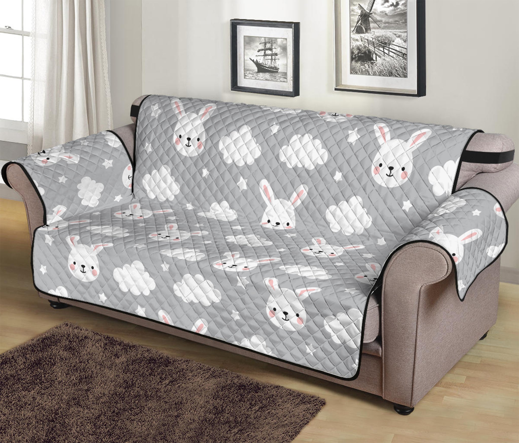 Rabbit And Cloud Pattern Print Sofa Protector