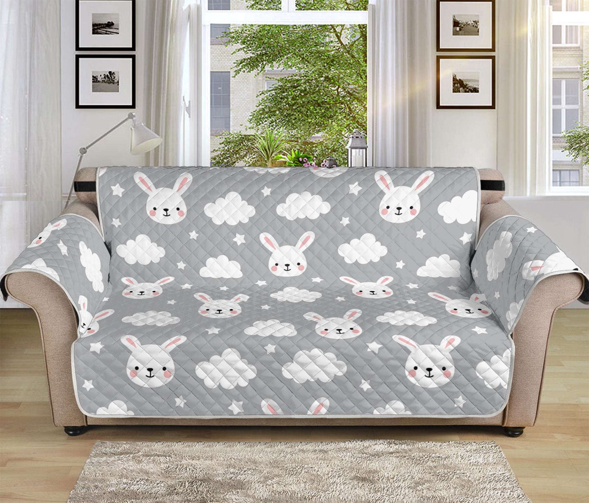 Rabbit And Cloud Pattern Print Sofa Protector