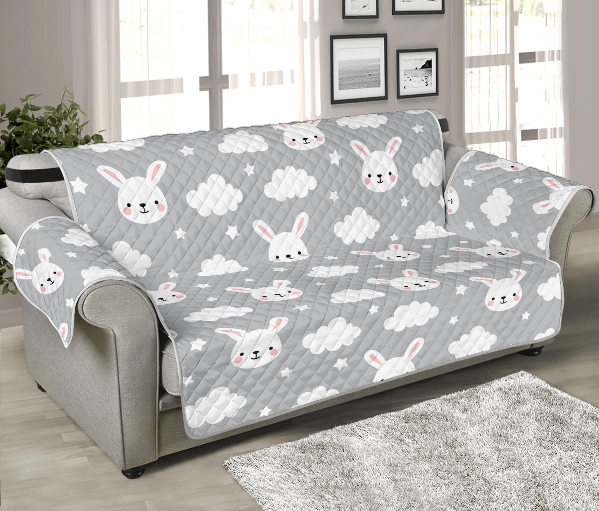 Rabbit And Cloud Pattern Print Sofa Protector