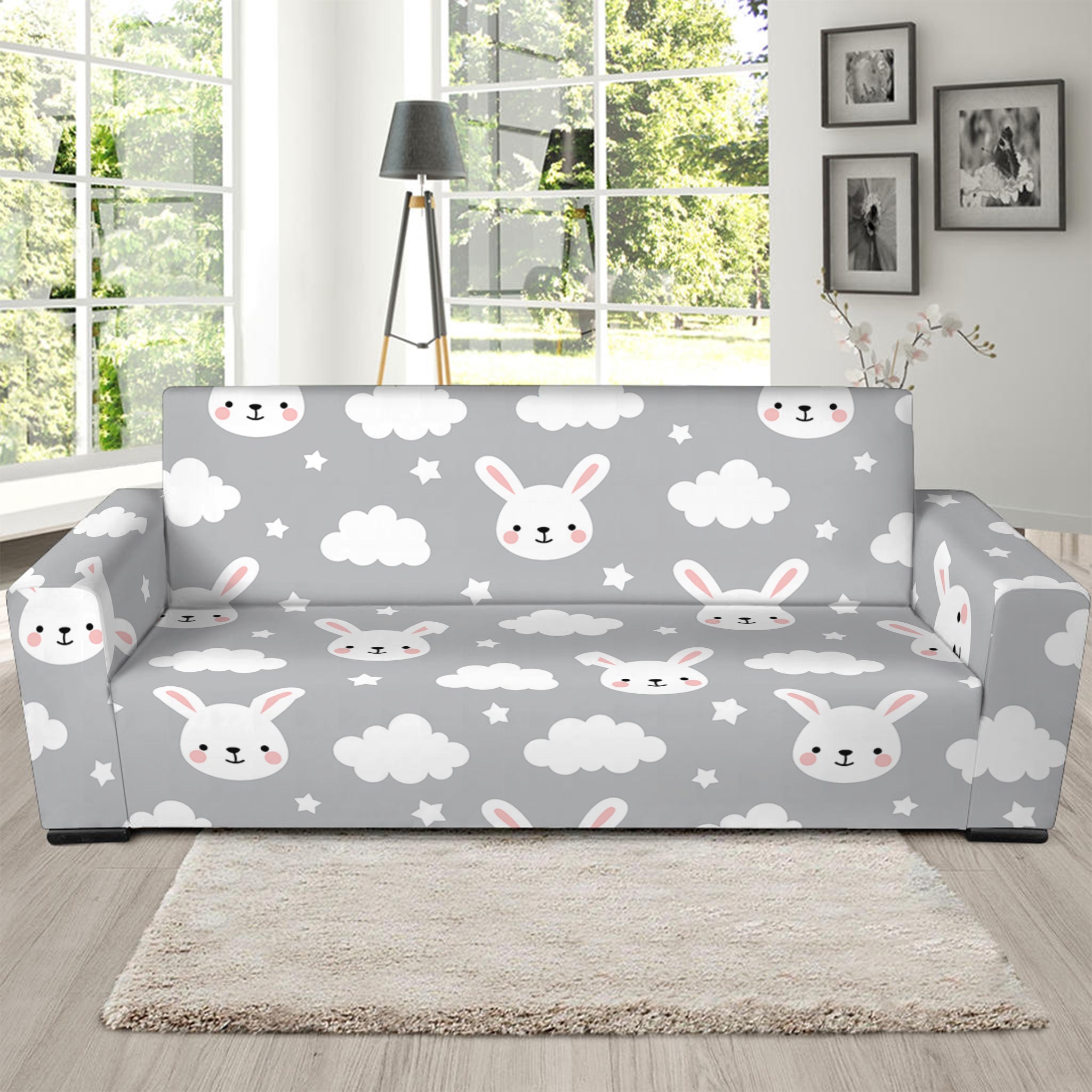 Rabbit And Cloud Pattern Print Sofa Slipcover