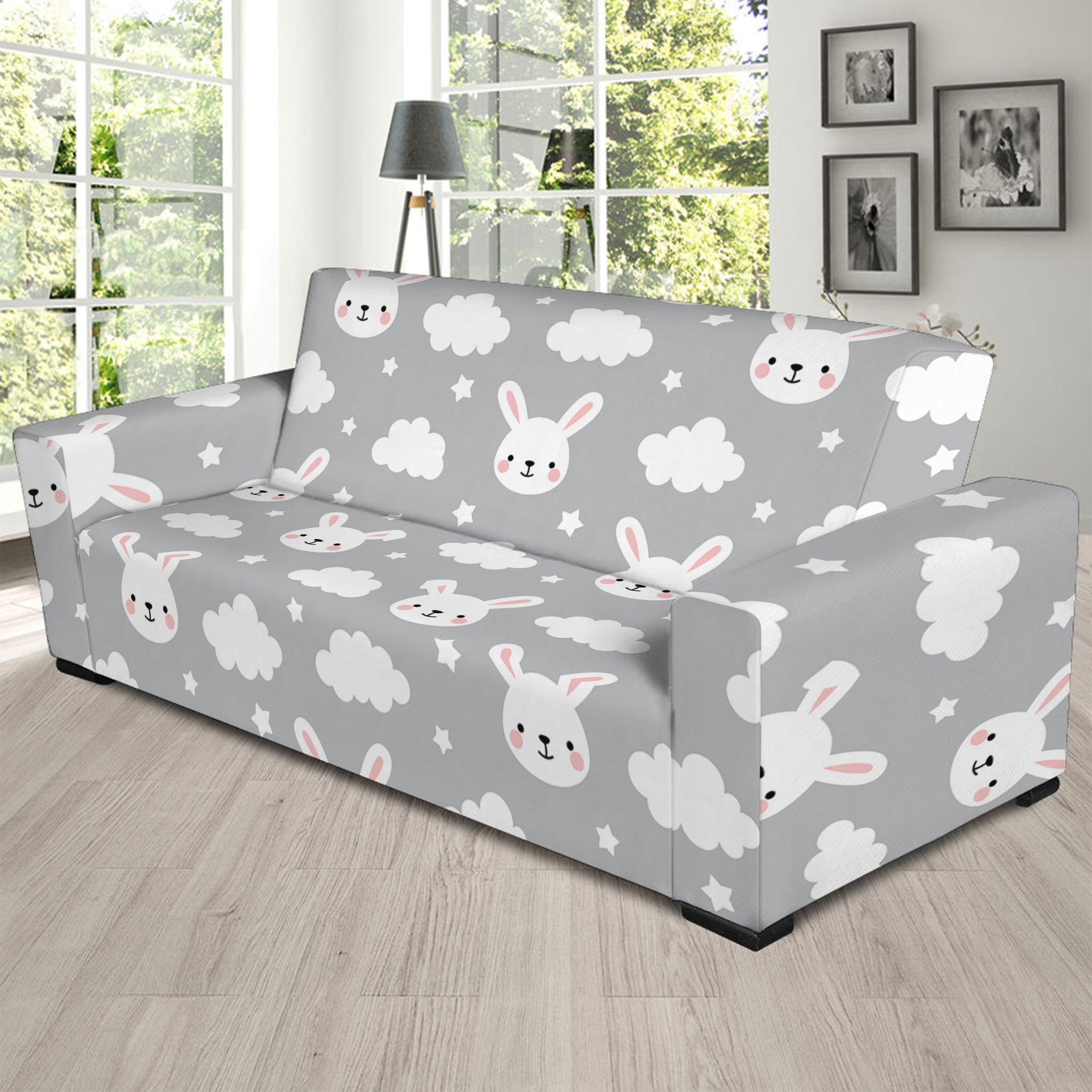 Rabbit And Cloud Pattern Print Sofa Slipcover