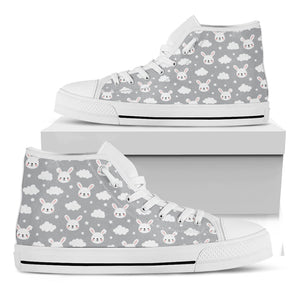 Rabbit And Cloud Pattern Print White High Top Shoes