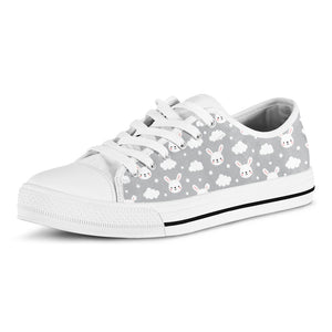 Rabbit And Cloud Pattern Print White Low Top Shoes