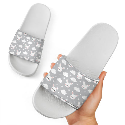 Rabbit And Cloud Pattern Print White Slide Sandals
