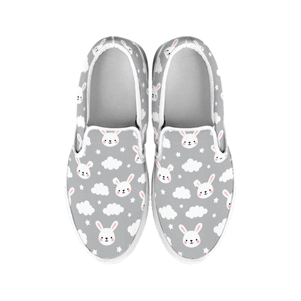 Rabbit And Cloud Pattern Print White Slip On Shoes