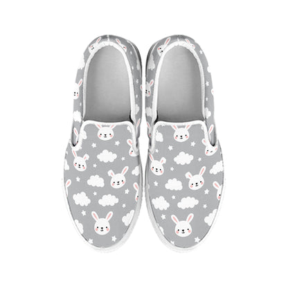 Rabbit And Cloud Pattern Print White Slip On Shoes