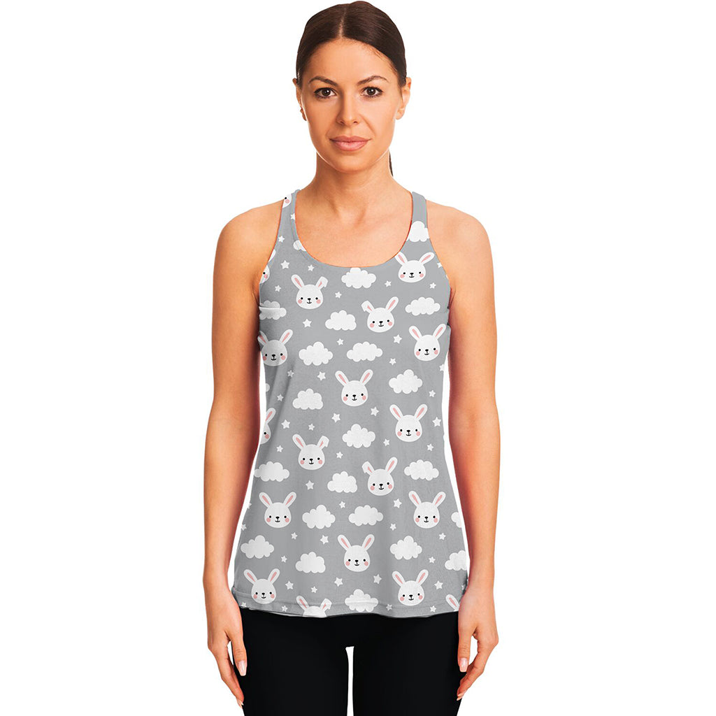 Rabbit And Cloud Pattern Print Women's Racerback Tank Top