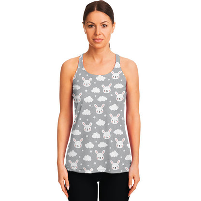 Rabbit And Cloud Pattern Print Women's Racerback Tank Top