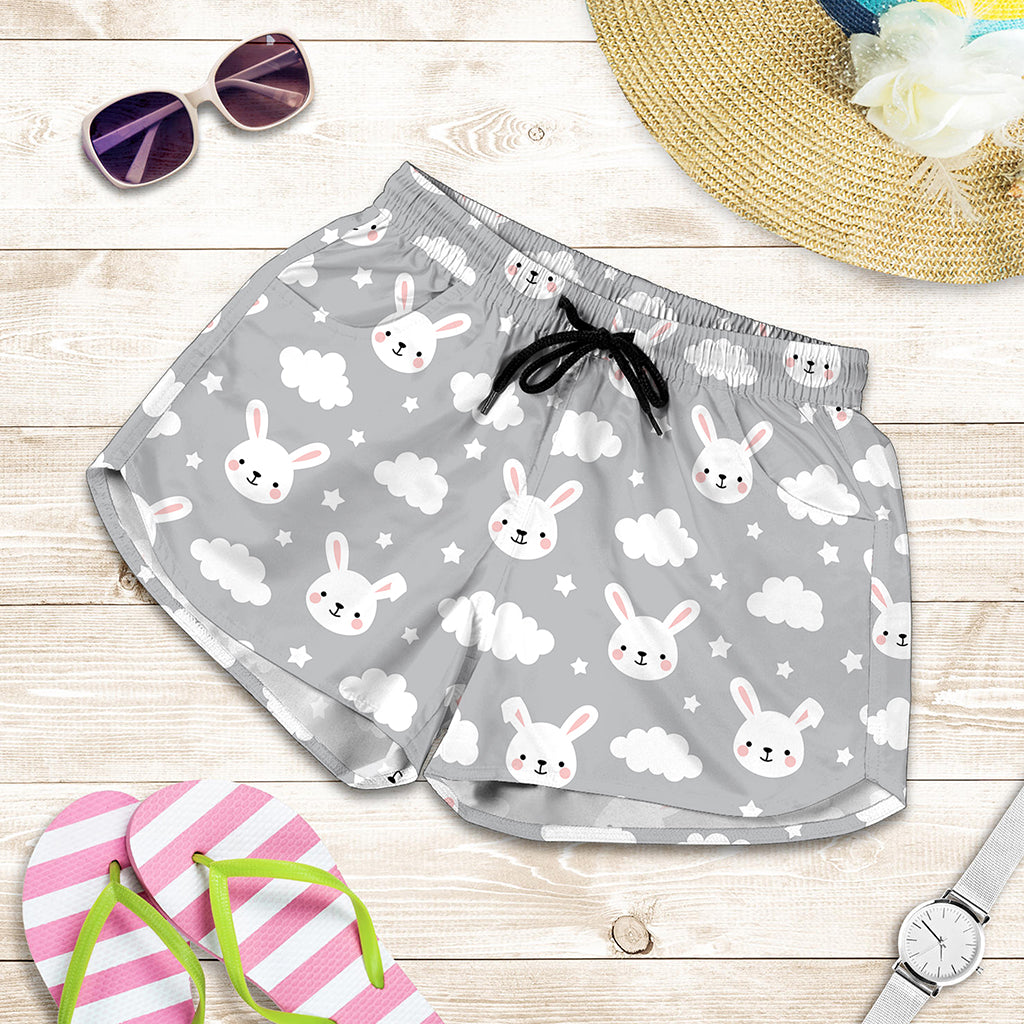 Rabbit And Cloud Pattern Print Women's Shorts