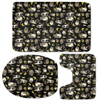 Raccoon And Banana Pattern Print 3 Piece Bath Mat Set