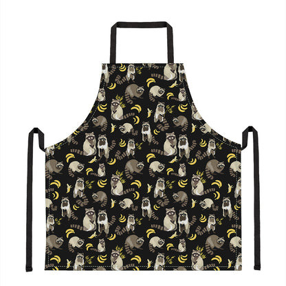 Raccoon And Banana Pattern Print Apron
