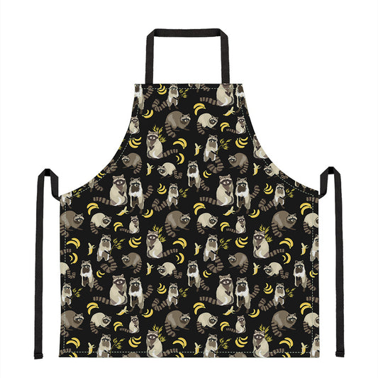 Raccoon And Banana Pattern Print Apron
