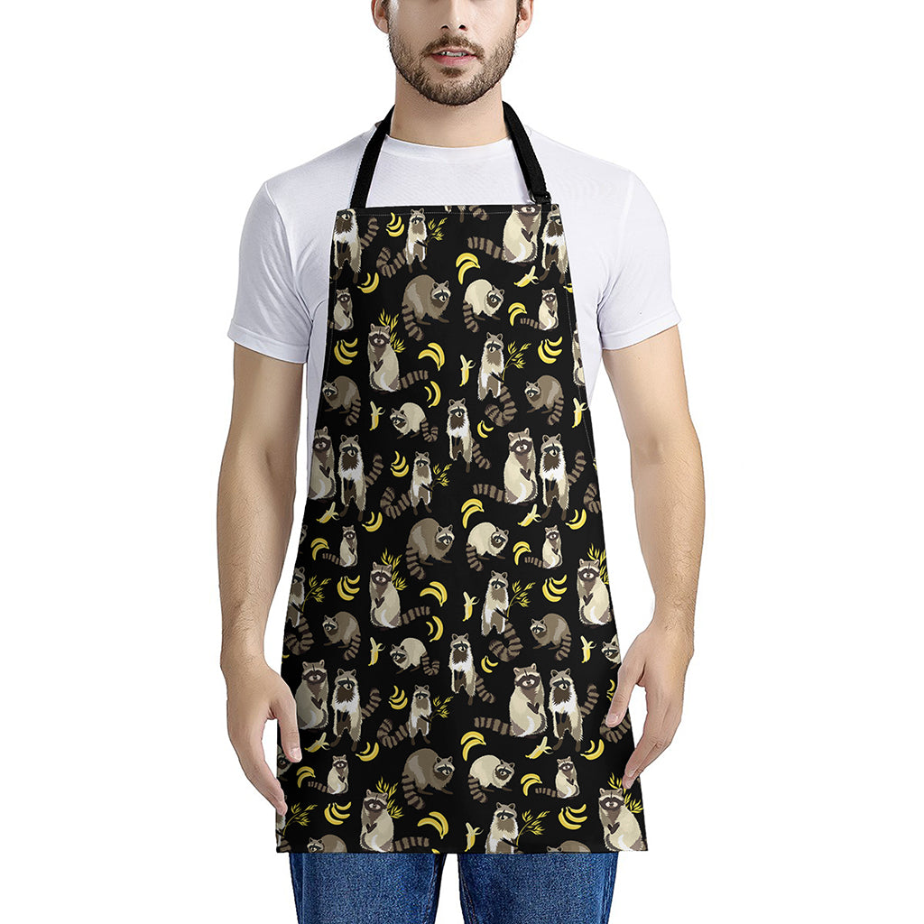 Raccoon And Banana Pattern Print Apron