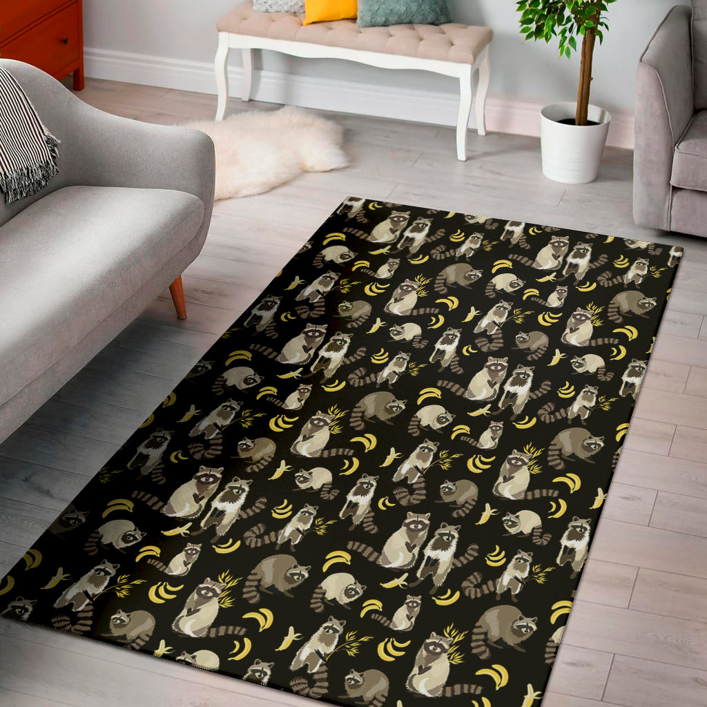 Raccoon And Banana Pattern Print Area Rug