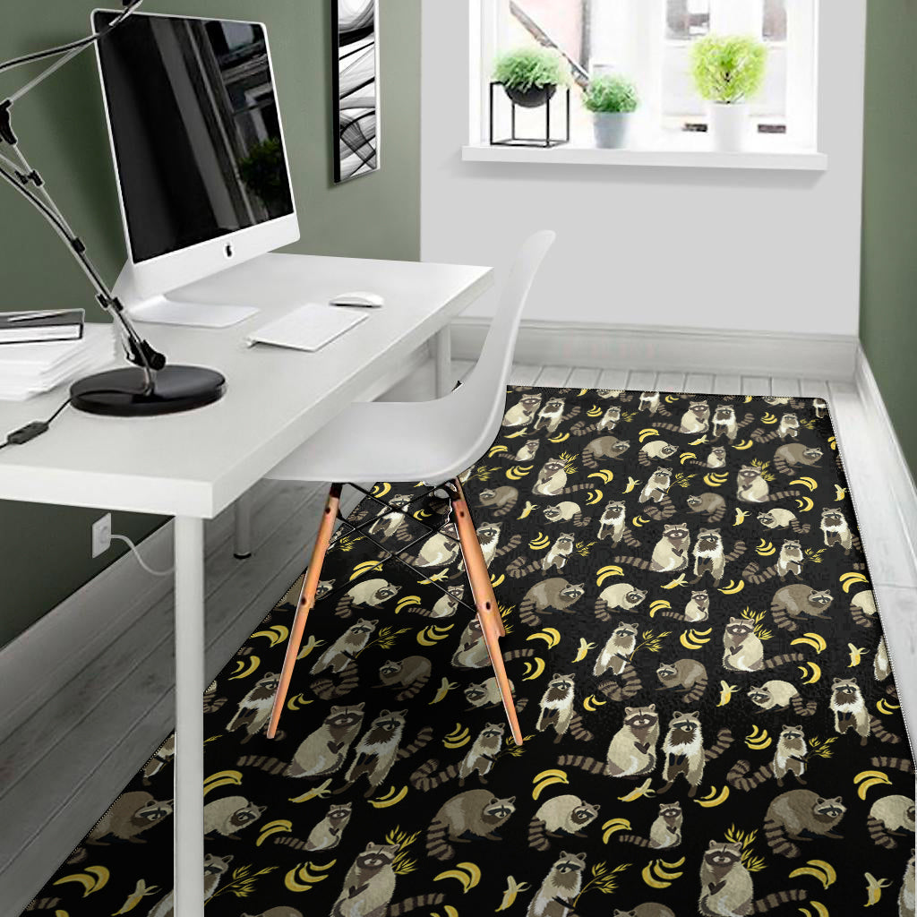 Raccoon And Banana Pattern Print Area Rug