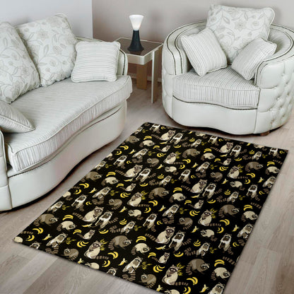 Raccoon And Banana Pattern Print Area Rug