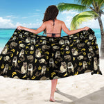 Raccoon And Banana Pattern Print Beach Sarong Wrap