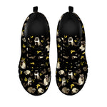 Raccoon And Banana Pattern Print Black Sneakers
