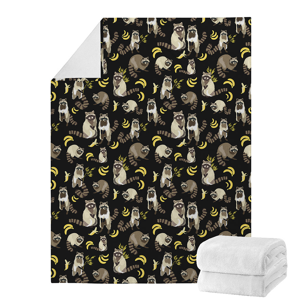 Raccoon And Banana Pattern Print Blanket
