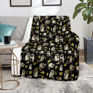 Raccoon And Banana Pattern Print Blanket