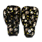 Raccoon And Banana Pattern Print Boxing Gloves