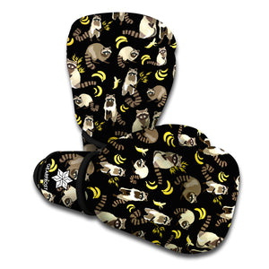 Raccoon And Banana Pattern Print Boxing Gloves