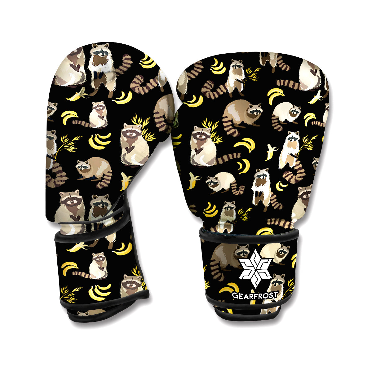 Raccoon And Banana Pattern Print Boxing Gloves