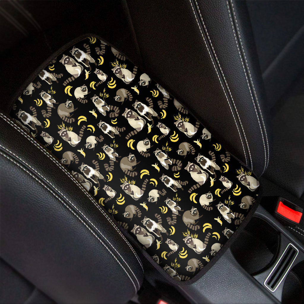 Raccoon And Banana Pattern Print Car Center Console Cover