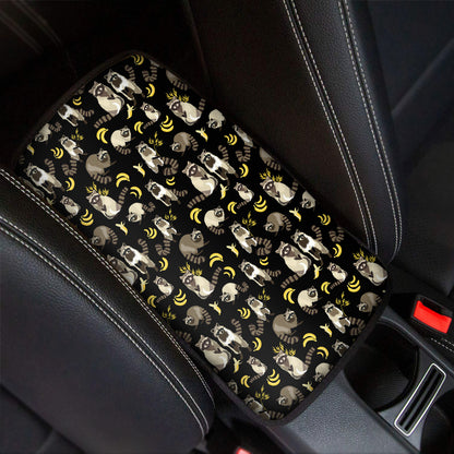 Raccoon And Banana Pattern Print Car Center Console Cover