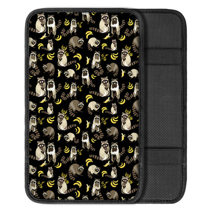 Raccoon And Banana Pattern Print Car Center Console Cover