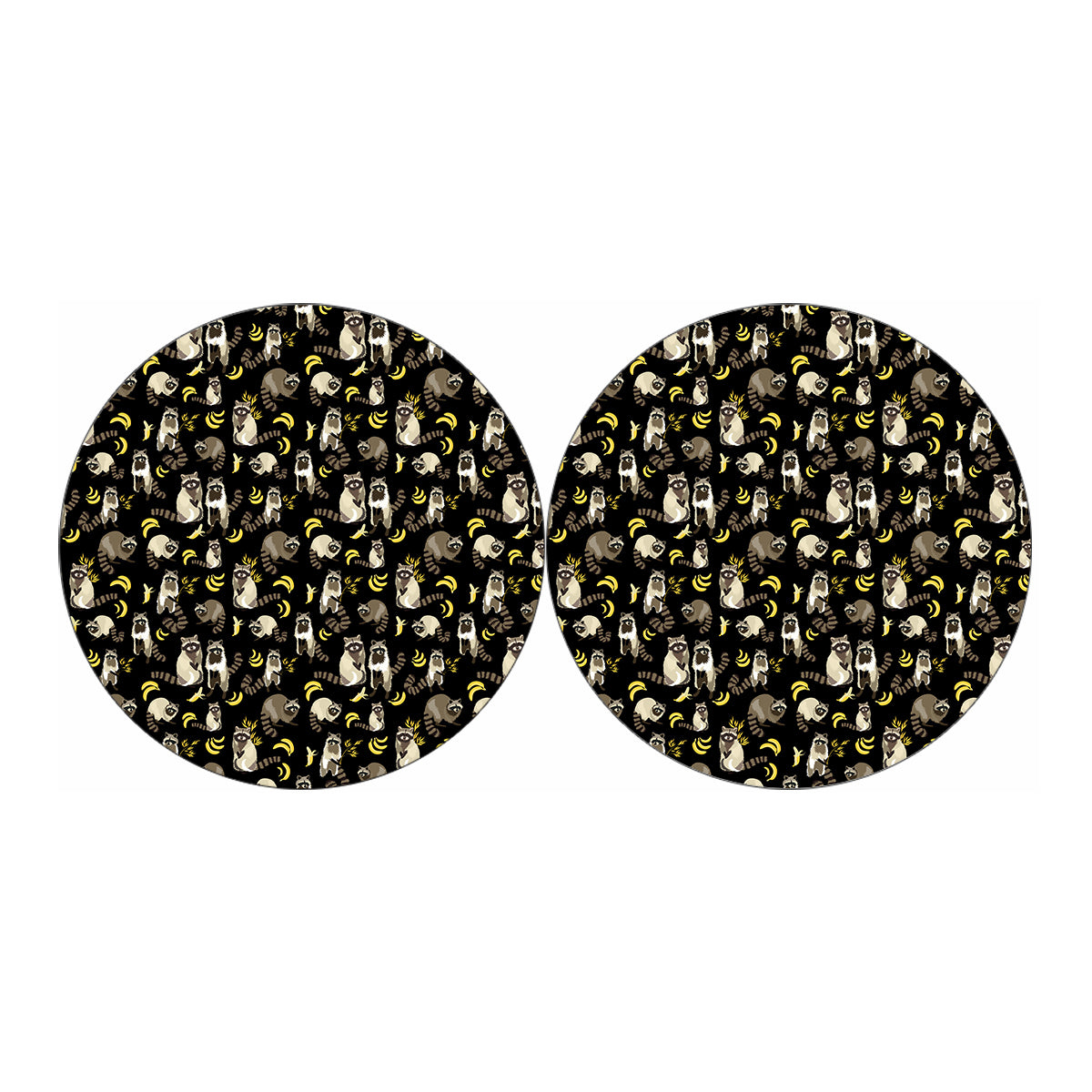 Raccoon And Banana Pattern Print Car Coasters