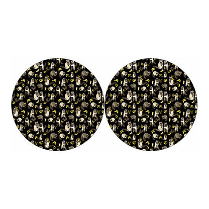 Raccoon And Banana Pattern Print Car Coasters