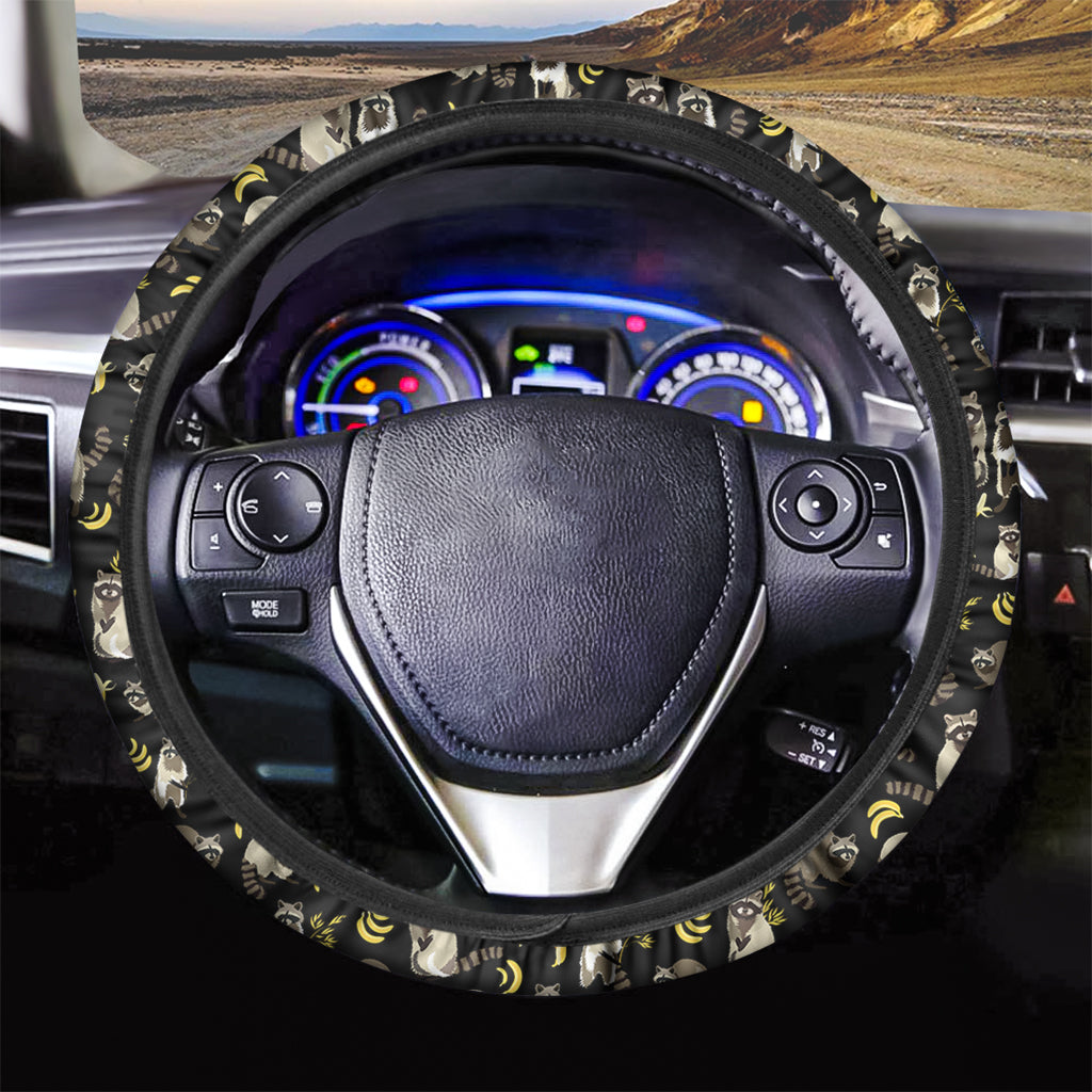 Raccoon And Banana Pattern Print Car Steering Wheel Cover