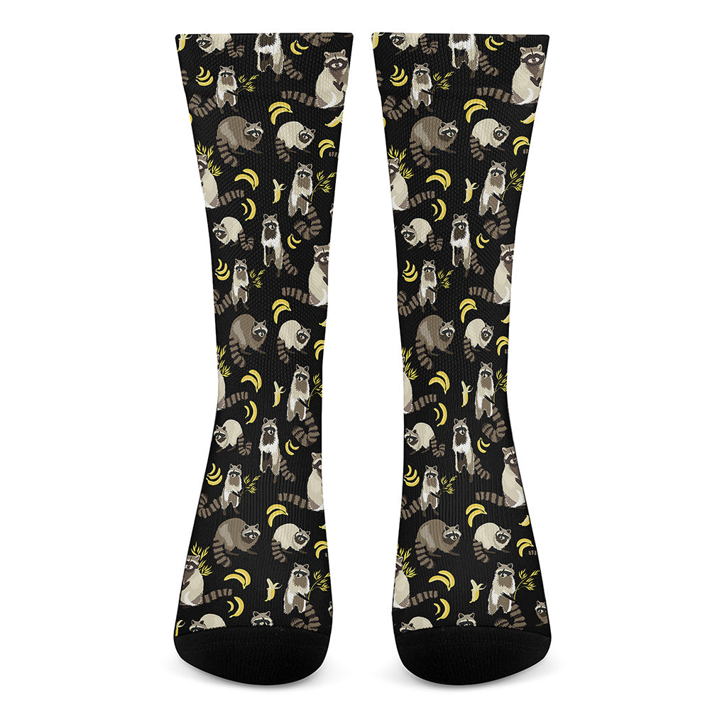 Raccoon And Banana Pattern Print Crew Socks