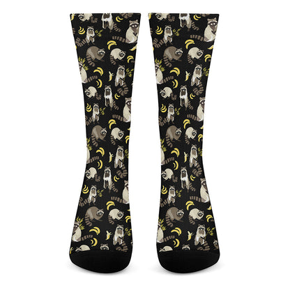 Raccoon And Banana Pattern Print Crew Socks