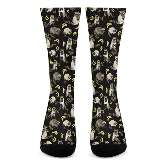 Raccoon And Banana Pattern Print Crew Socks