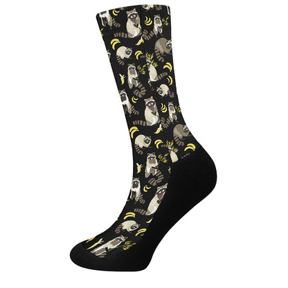Raccoon And Banana Pattern Print Crew Socks