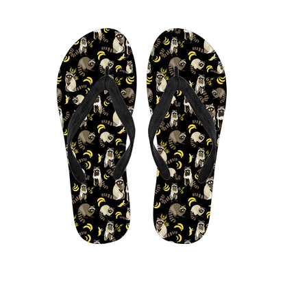 Raccoon And Banana Pattern Print Flip Flops