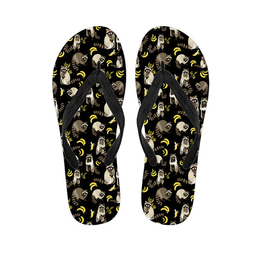 Raccoon And Banana Pattern Print Flip Flops