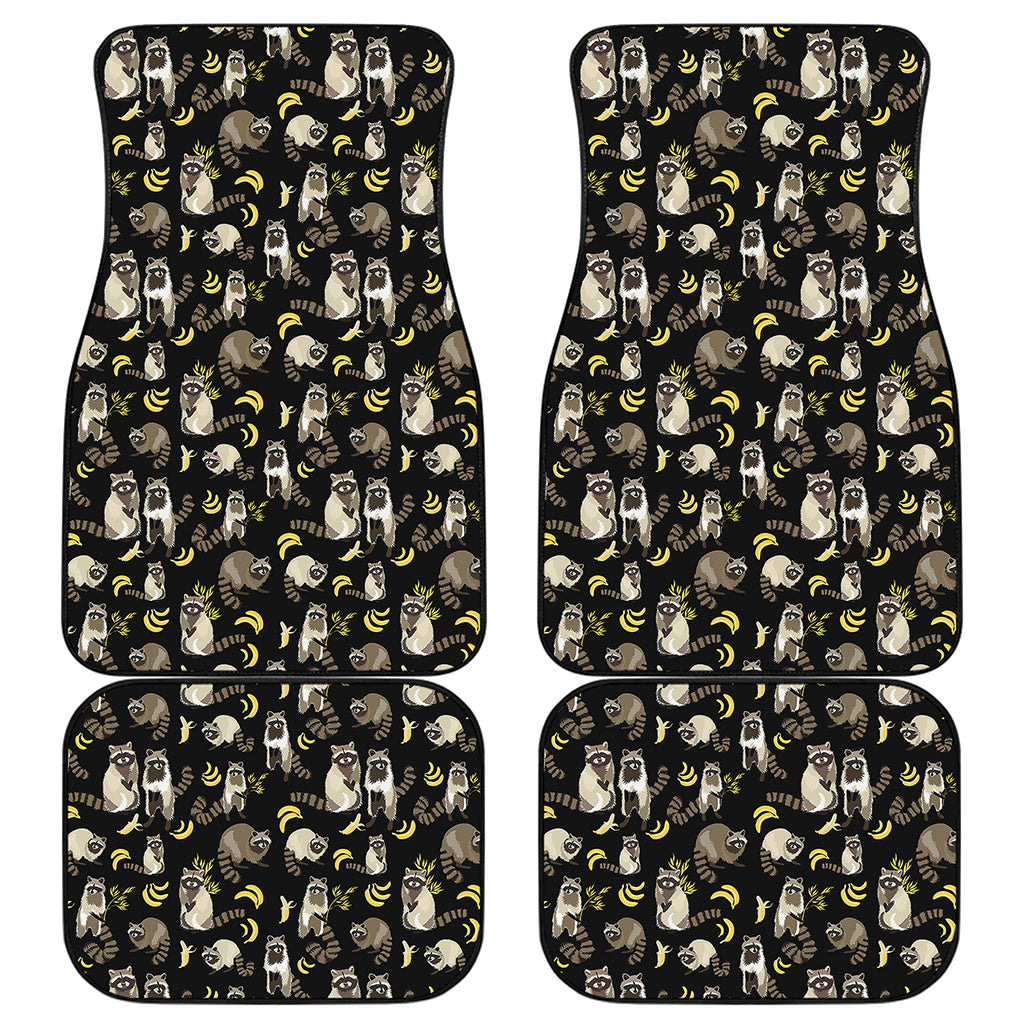 Raccoon And Banana Pattern Print Front and Back Car Floor Mats