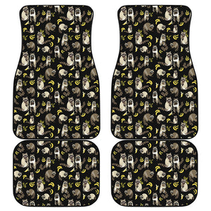 Raccoon And Banana Pattern Print Front and Back Car Floor Mats