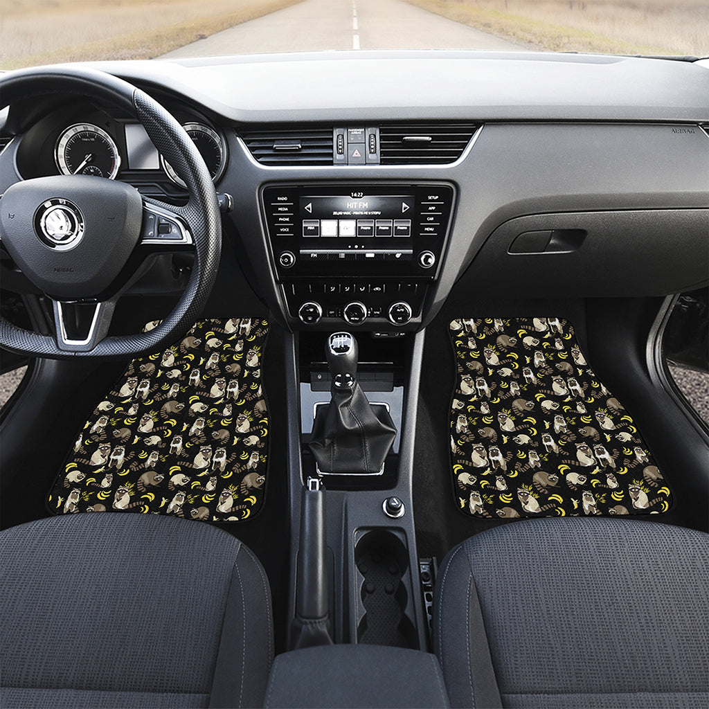 Raccoon And Banana Pattern Print Front and Back Car Floor Mats