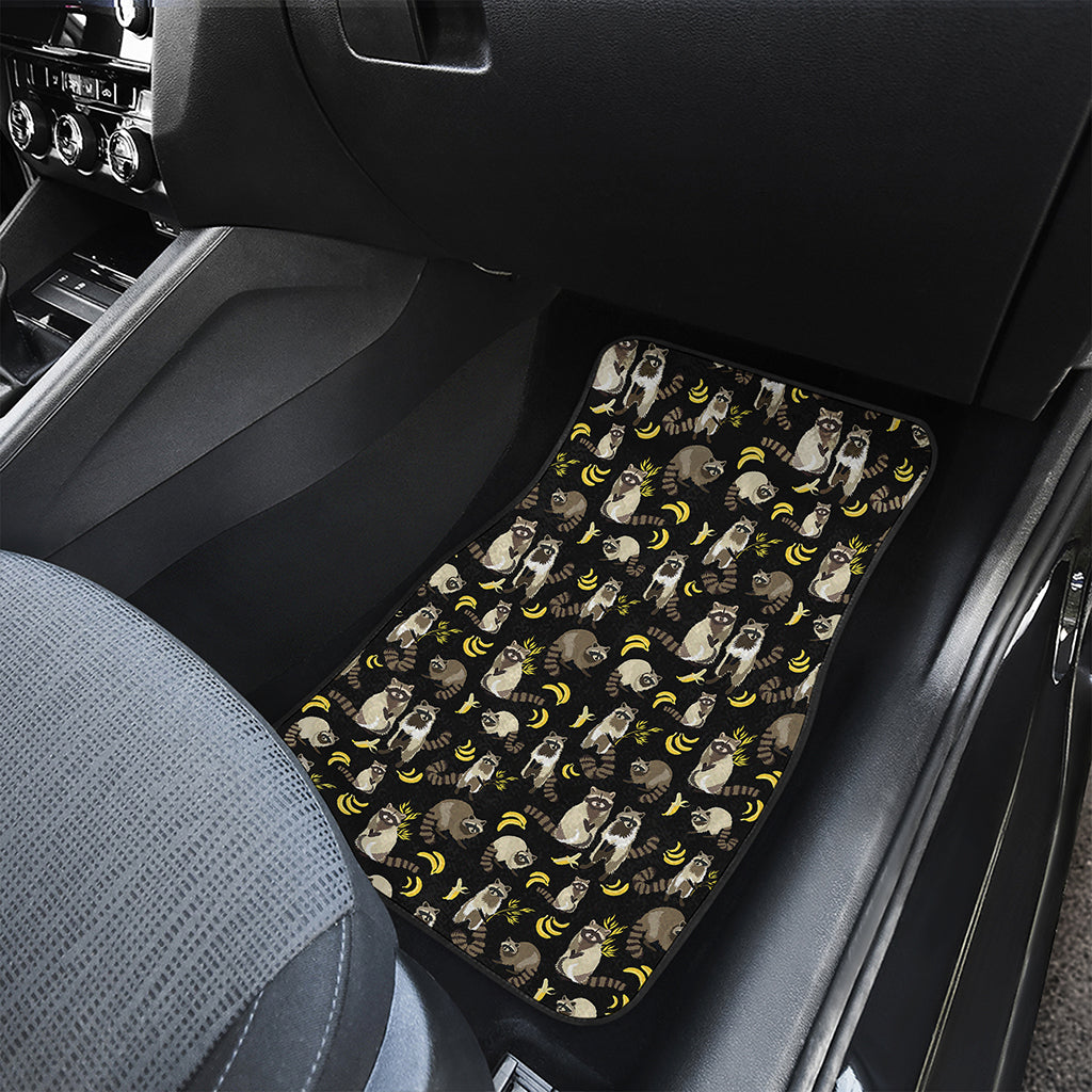 Raccoon And Banana Pattern Print Front and Back Car Floor Mats