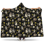 Raccoon And Banana Pattern Print Hooded Blanket