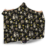 Raccoon And Banana Pattern Print Hooded Blanket