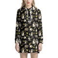 Raccoon And Banana Pattern Print Pullover Hoodie Dress
