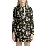 Raccoon And Banana Pattern Print Hoodie Dress