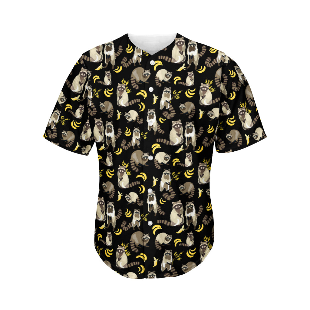Raccoon And Banana Pattern Print Men's Baseball Jersey