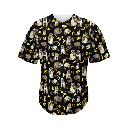 Raccoon And Banana Pattern Print Men's Baseball Jersey