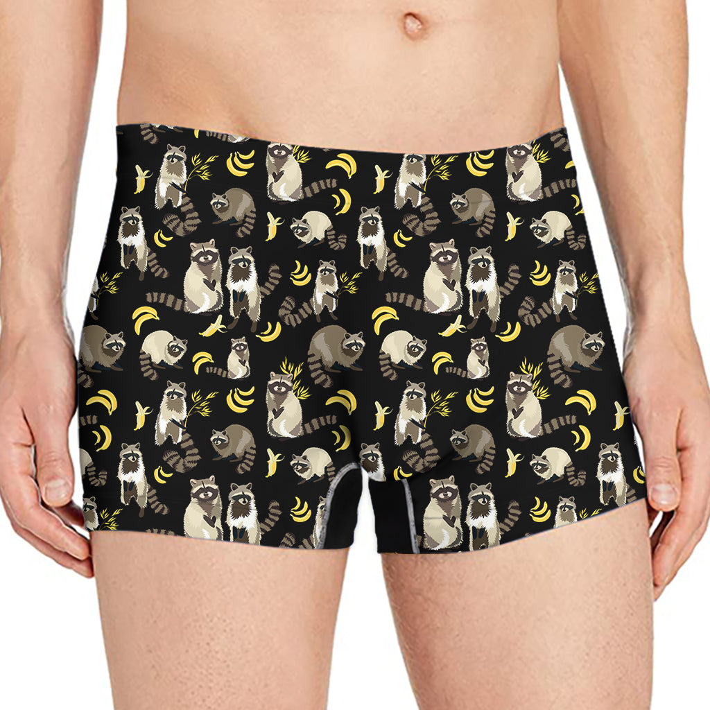 Raccoon And Banana Pattern Print Men's Boxer Briefs